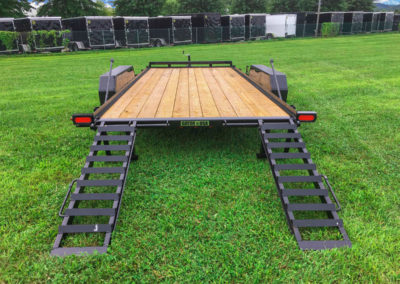 Car hauler trailer with stand-up ramps